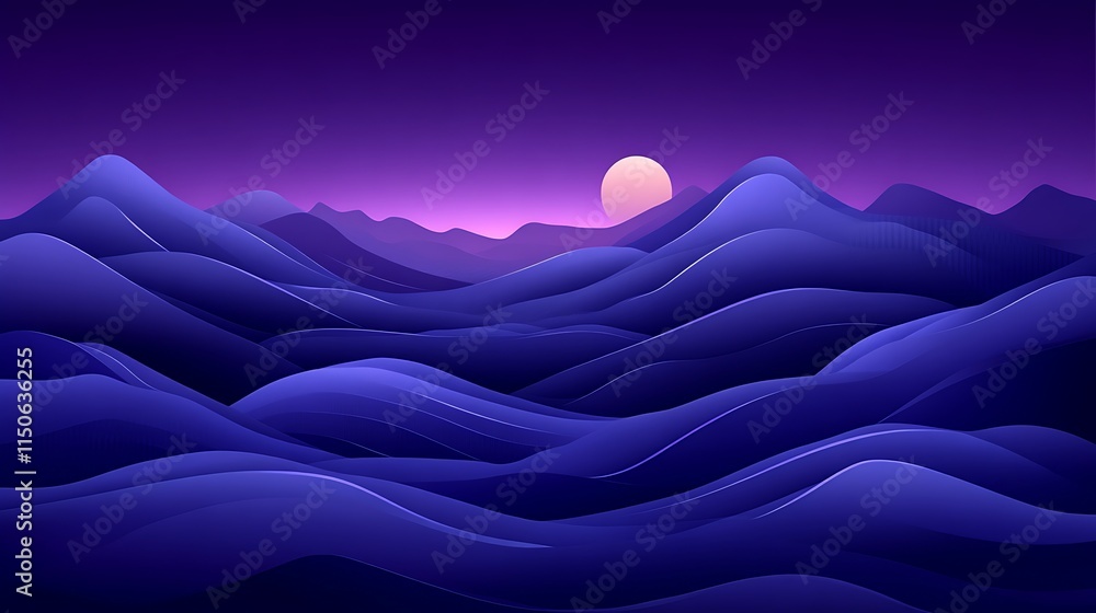 Obraz premium Serene Night Landscape with Rolling Hills and Moon