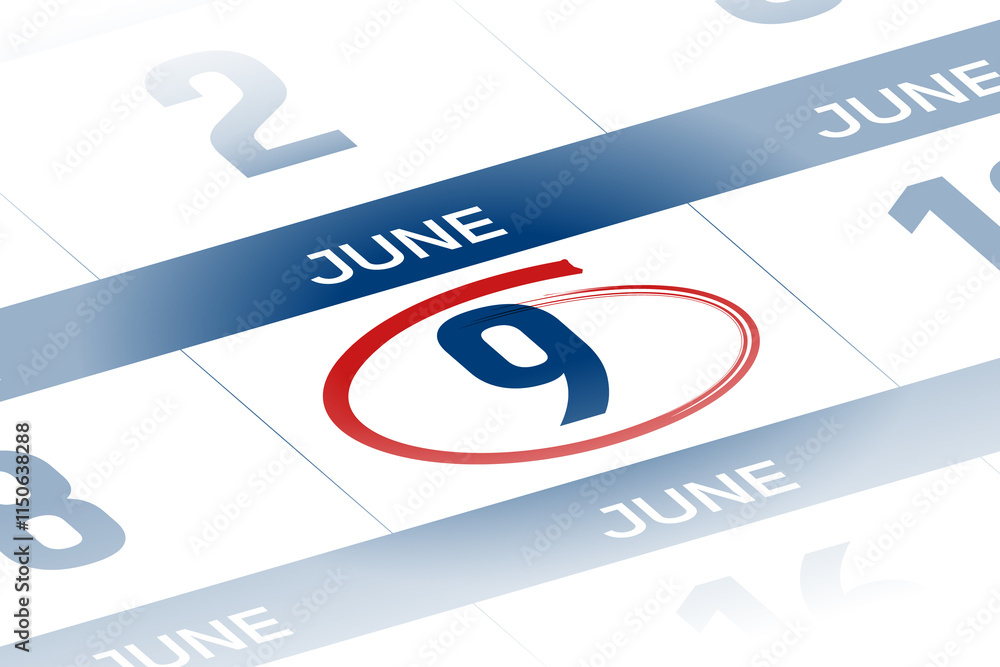 Fototapeta premium 9 June 2025 year calendar day illustration