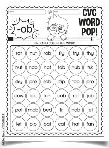 CVC word activity worksheet for child home work