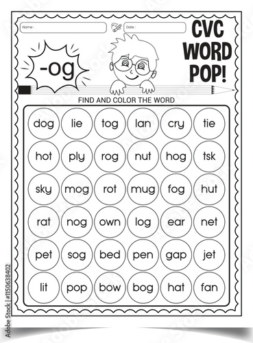 CVC word activity worksheet for child home work