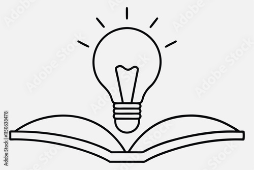 light bulb above book continuous line art on white