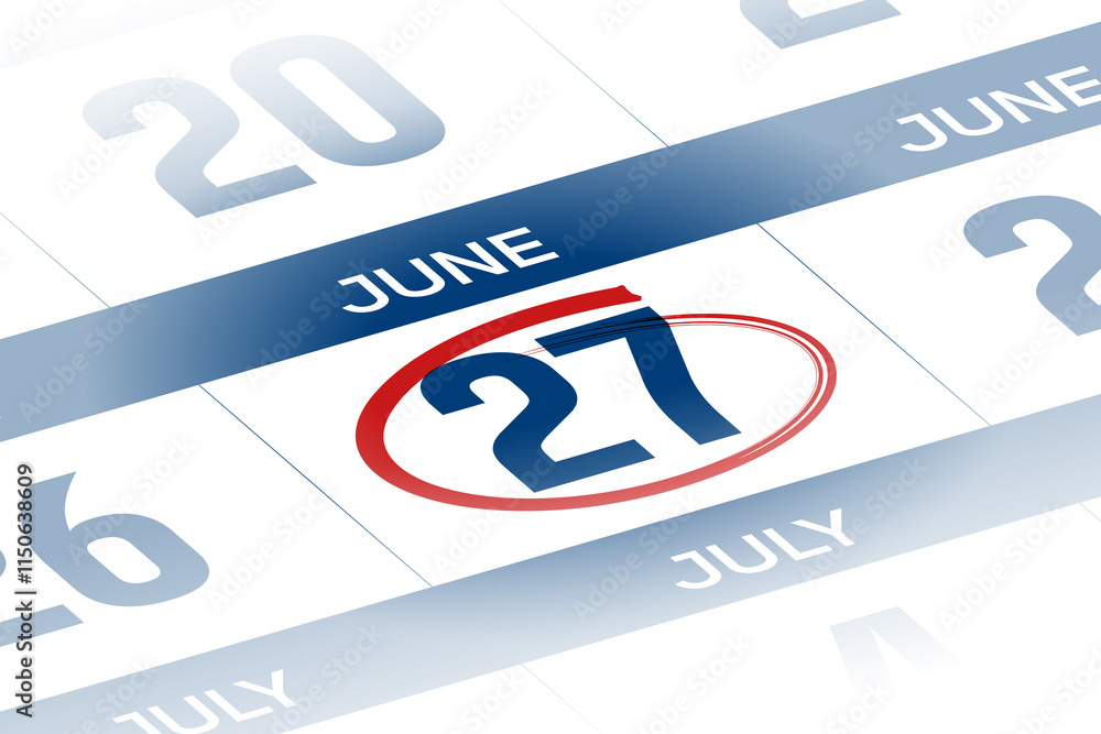 27 June 2025 year calendar day illustration 27 June 2025 year calendar day illustration