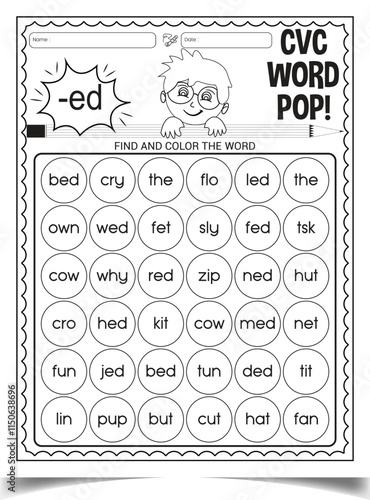 CVC word activity worksheet for child home work