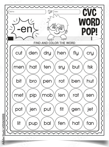 CVC word activity worksheet for child home work