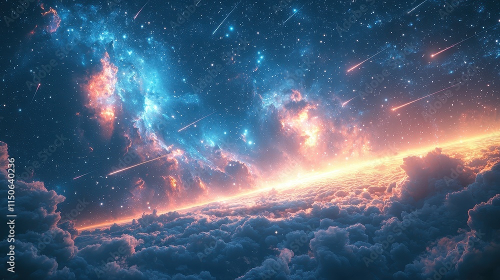 Breathtaking Galactic Scene with Shooting Stars and Cosmic Beauty Breathtaking Galactic Scene with Shooting Stars and Cosmic Beauty