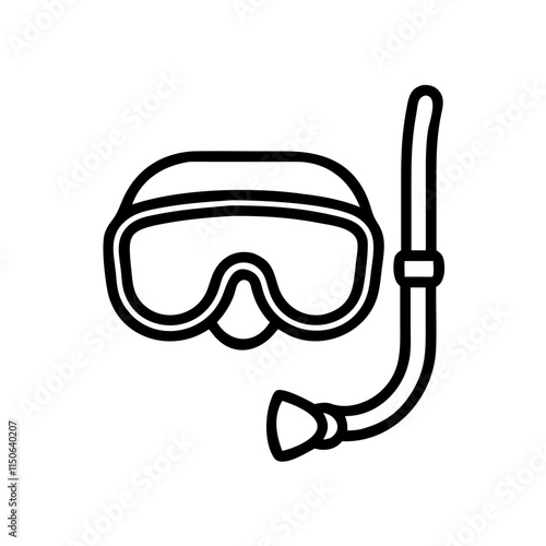 Snorkeling mask and snorkel illustration, minimalist design, water sports equipment, black and white, copy space