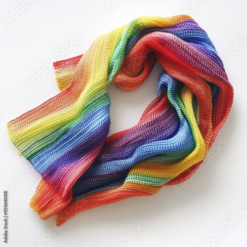 A rainbow-striped scarf neatly folded on a white background photo