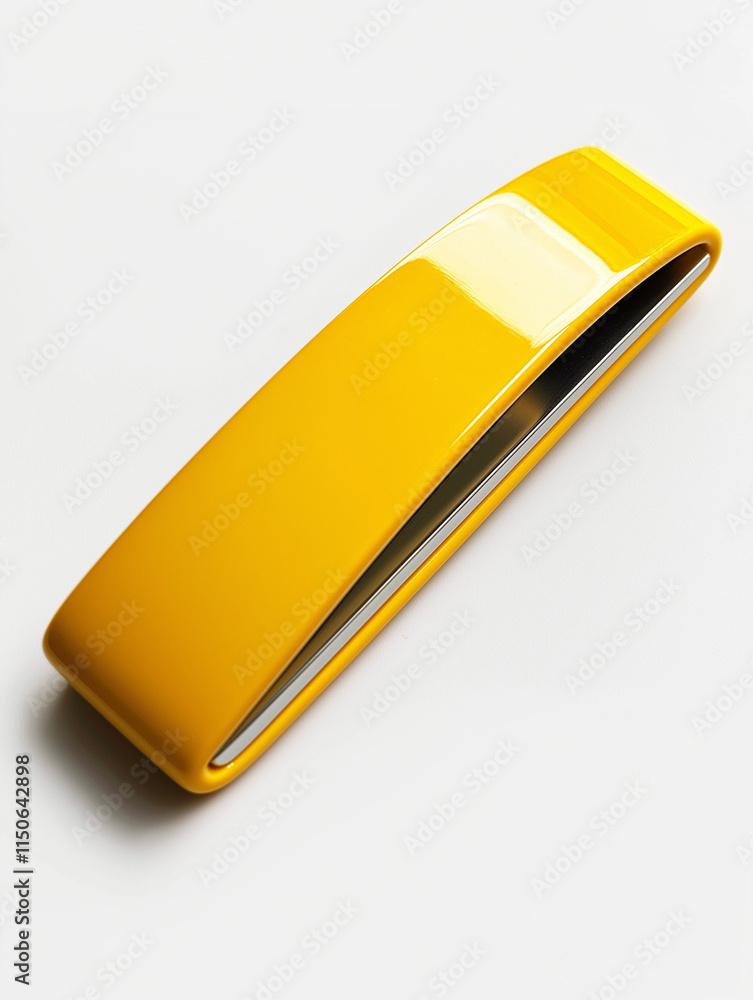 Modern Yellow Money Clip Display: Clean White Surface Overview Modern Yellow Money Clip Display: Clean White Surface Overview
