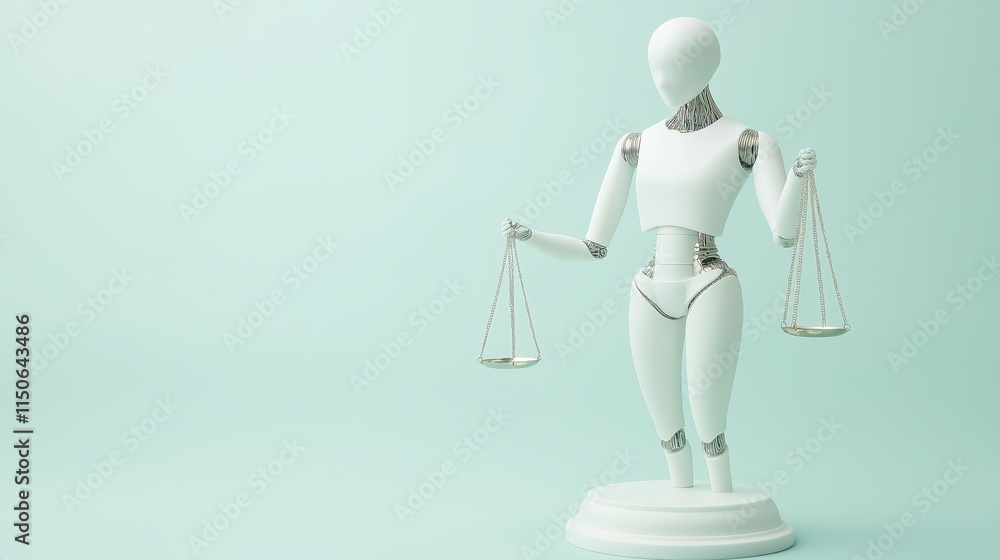 Artificial intelligence ethics concept with balancing robot sculpture for tech design