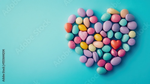 National Viagra Day Heart shaped arrangement of colorful candy easter eggs for celebratory design