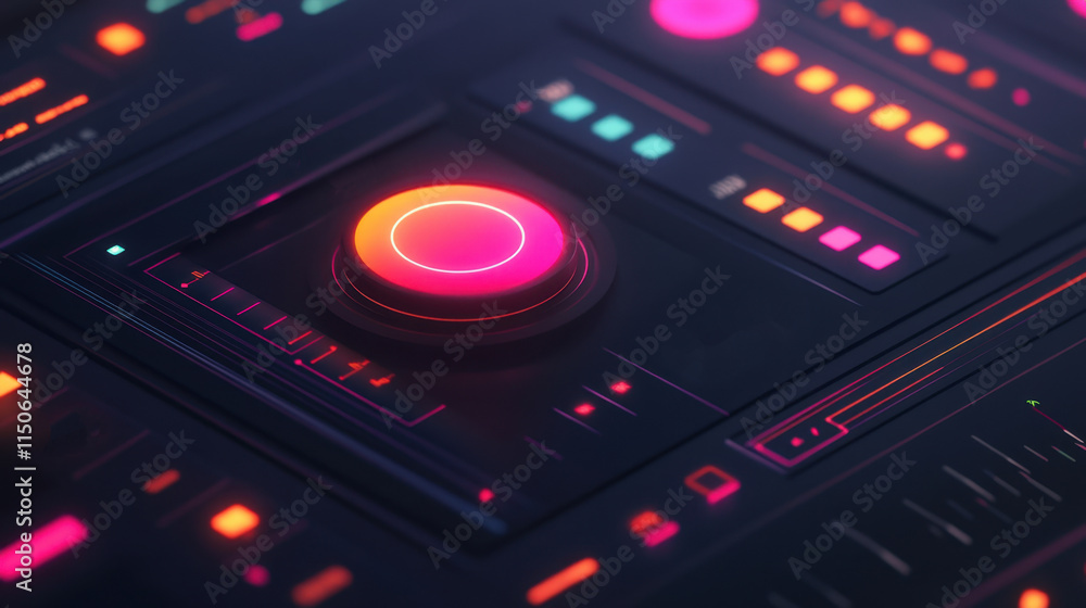 Futuristic interface with neon controls for technology themes and digital design Futuristic interface with neon controls for technology themes and digital design
