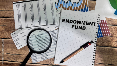 Принти на полотні Concept of Endowment Fund write on book isolated on Wooden Table.