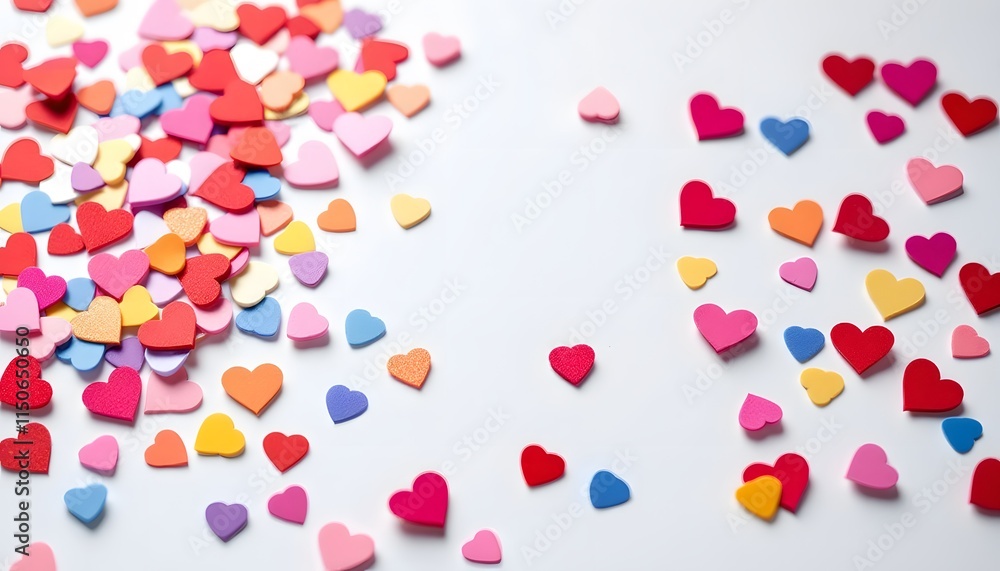Heart-Shaped Confetti on White Background Heart-Shaped Confetti on White Background