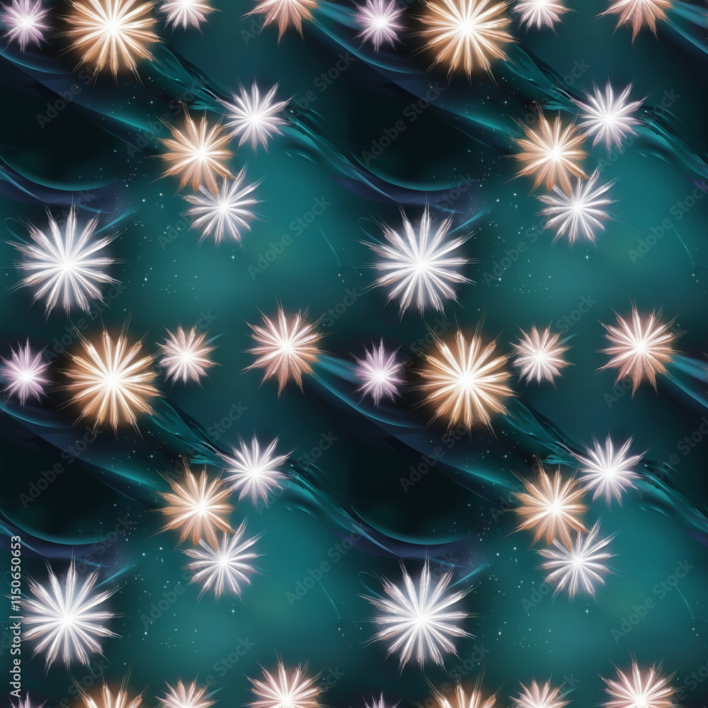 Fototapeta premium Dreamy seamless background with shimmering stars and soft glows, enchanting design
