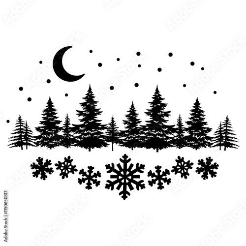 Night Winter Forest Silhouette