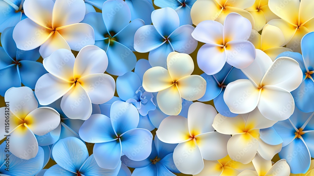 Blue and white vector pattern of symmetrical flowers 