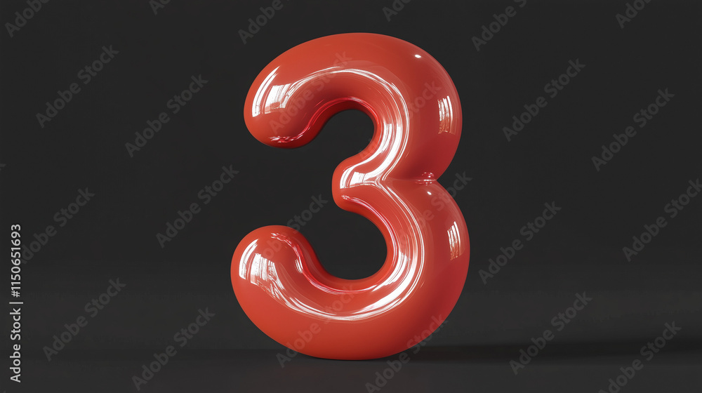 Naklejka premium Number 3 in red isolated on a black background