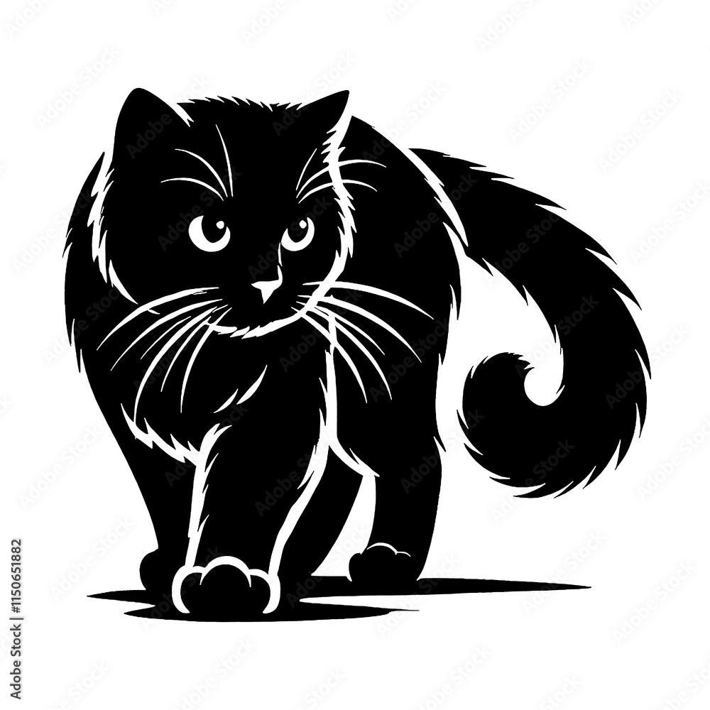 Obraz premium illustration, vector, silhouette, black and white, sketch, logo, icon, art, animal, cat silhouette vector black and white