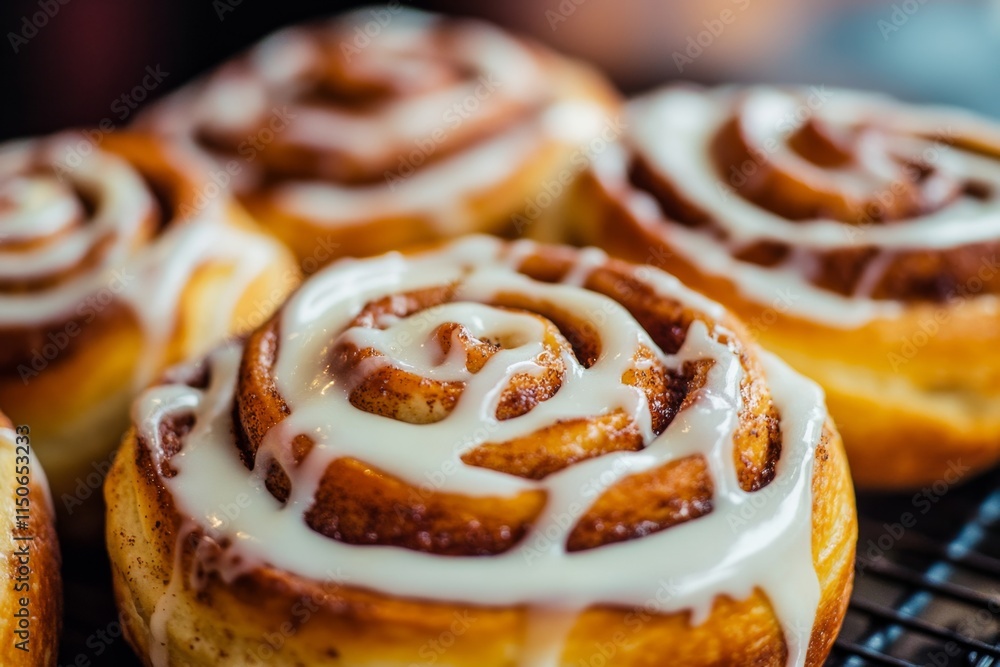 Closeup of Delicious Glazed Cinnamon Rolls Closeup of Delicious Glazed Cinnamon Rolls