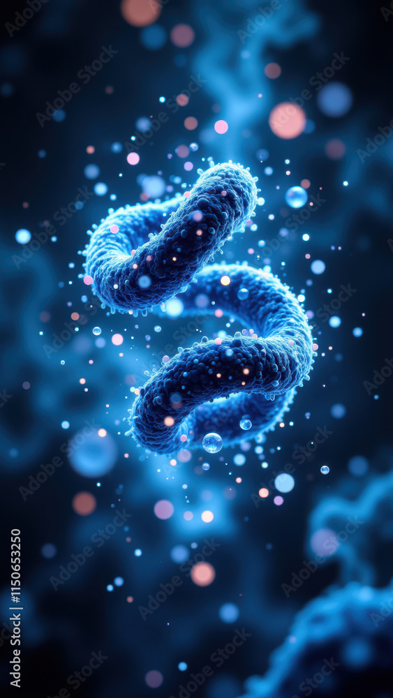 Image of a molecule with glowing blue spheres surrounding it, suggesting structure and scientific concept. Image of a molecule with glowing blue spheres surrounding it, suggesting structure and scientific concept.