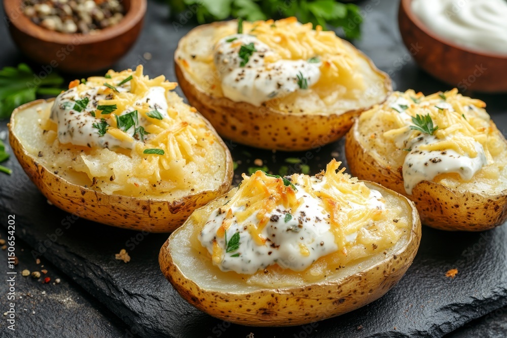 Baked Stuffed Potatoes with Creamy Cheese Sauce Baked Stuffed Potatoes with Creamy Cheese Sauce