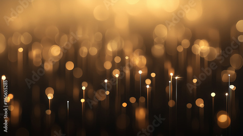 Golden sparks from a fireworks display shoot upward, captured in close detail against a dark, minimalist blurred background. The glowing trails seem to dissolve into the soft, velv photo