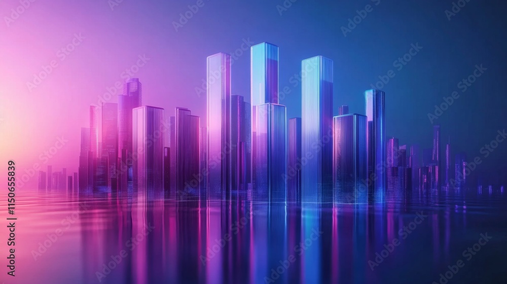 Futuristic Cityscape with Vibrant Neon Lights and Reflective Water Futuristic Cityscape with Vibrant Neon Lights and Reflective Water