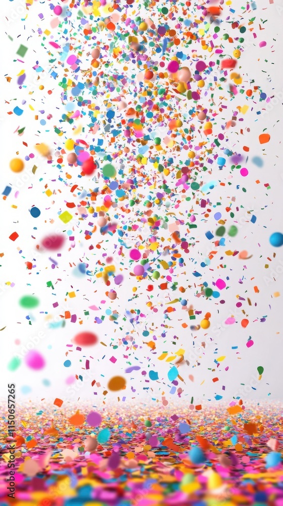 Colorful confetti cascading against a white background, creating a playful and energetic design, suitable for festive events or party invitations. Colorful confetti cascading against a white background, creating a playful and energetic design, suitable for festive events or party invitations.