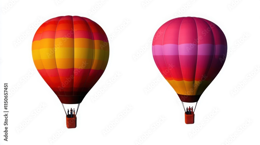 Hot air balloons with vibrant patterns on a white background, ideal for travel and adventure themes or creative decorations.
Hot air balloons with vibrant patterns on a white background, ideal for travel and adventure themes or creative decorations.