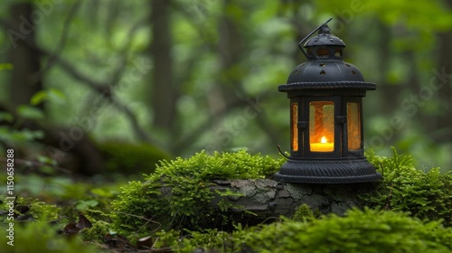 A small luminous being residing within a traveler s lantern on a journey through the night photo