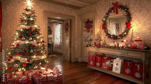 Wallpaper Mural Classic Christmas Home Interior with Decorated Tree and Presents Torontodigital.ca