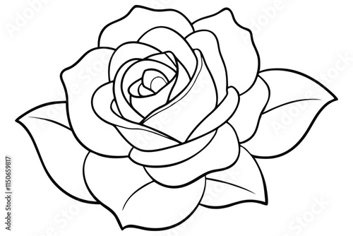 line art of rose flower black and white outline