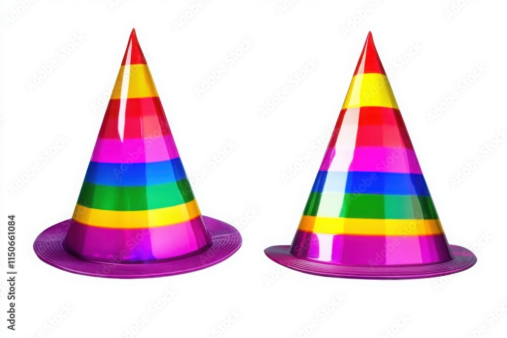 Rainbow-colored party hats with a glossy finish, perfect for festive celebrations, birthday themes, and party decorations
Rainbow-colored party hats with a glossy finish, perfect for festive celebrations, birthday themes, and party decorations