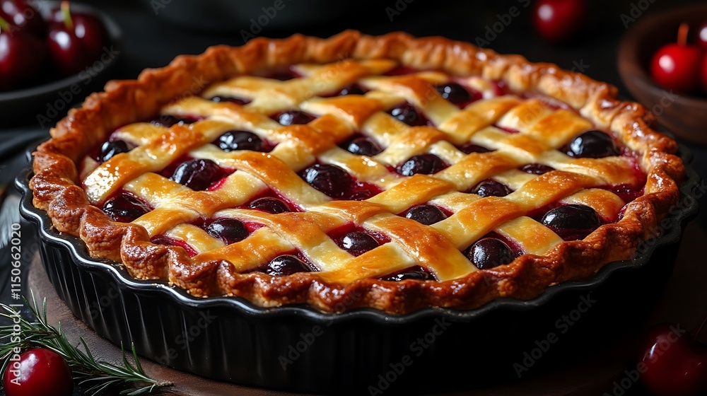 Delicious Cherry Pie With Lattice Crust Baking Delicious Cherry Pie With Lattice Crust Baking