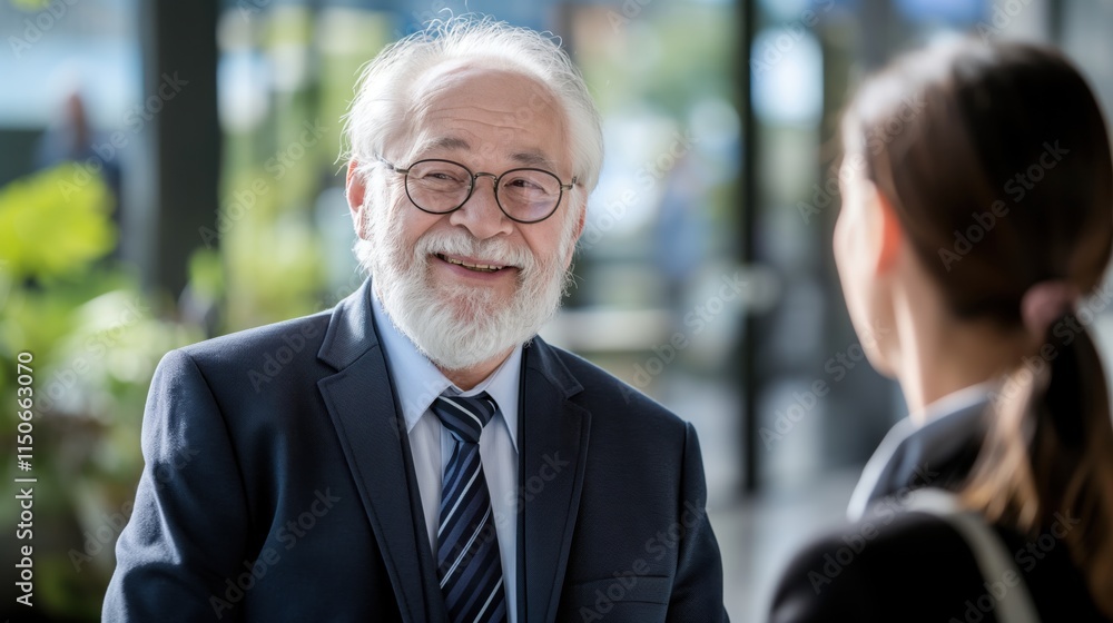 A friendly man smiles while conducting business, enjoying natural light and a welcoming atmosphere A friendly man smiles while conducting business, enjoying natural light and a welcoming atmosphere