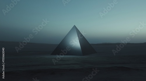 Crystal pyramid in desert night with futuristic star map projection for sci-fi design