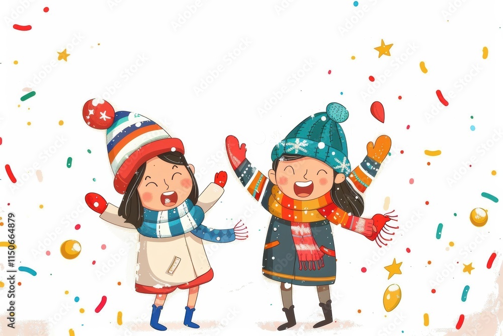 Vibrant and funny New Year concept with festive elements on white background Vibrant and funny New Year concept with festive elements on white background