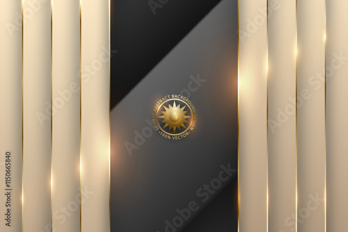 Vector pink gold luxury background with glossy black glass material center layer for vip card or flyer. Luxury logo sign. Golden line edges with light flares. Premium design layered blinds banner