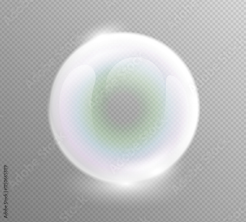 Christmas transparent glass globe ball icon with spotlight and light effect on transparent background. Semitransparent glossy air bubble overlay effect design element