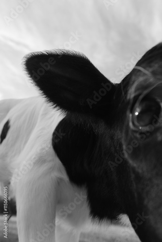 Принти на полотні Friendly calf cow closeup with face being curious and nosey in black and white