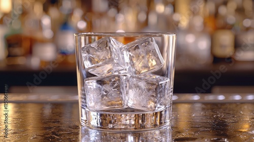 Wallpaper Mural Glass filled with ice cubes on a bar counter in a dimly lit setting Torontodigital.ca