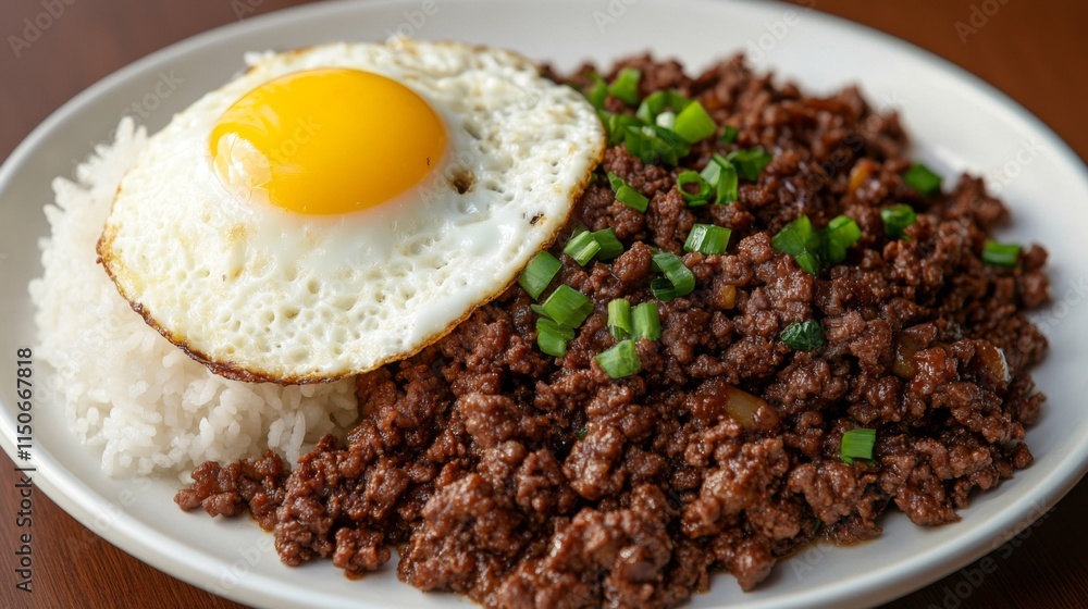 Savory Ground Beef with Egg and Green Onions over Rice Savory Ground Beef with Egg and Green Onions over Rice