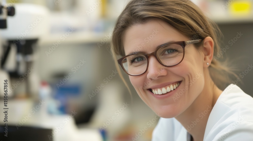 A 33-year-old female pharmacist smiles while engaged in her work at a pharmacy, radiating confidence and expertise A 33-year-old female pharmacist smiles while engaged in her work at a pharmacy, radiating confidence and expertise