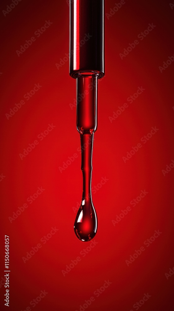 Red liquid dropper closeup on glass surface Red liquid dropper closeup on glass surface