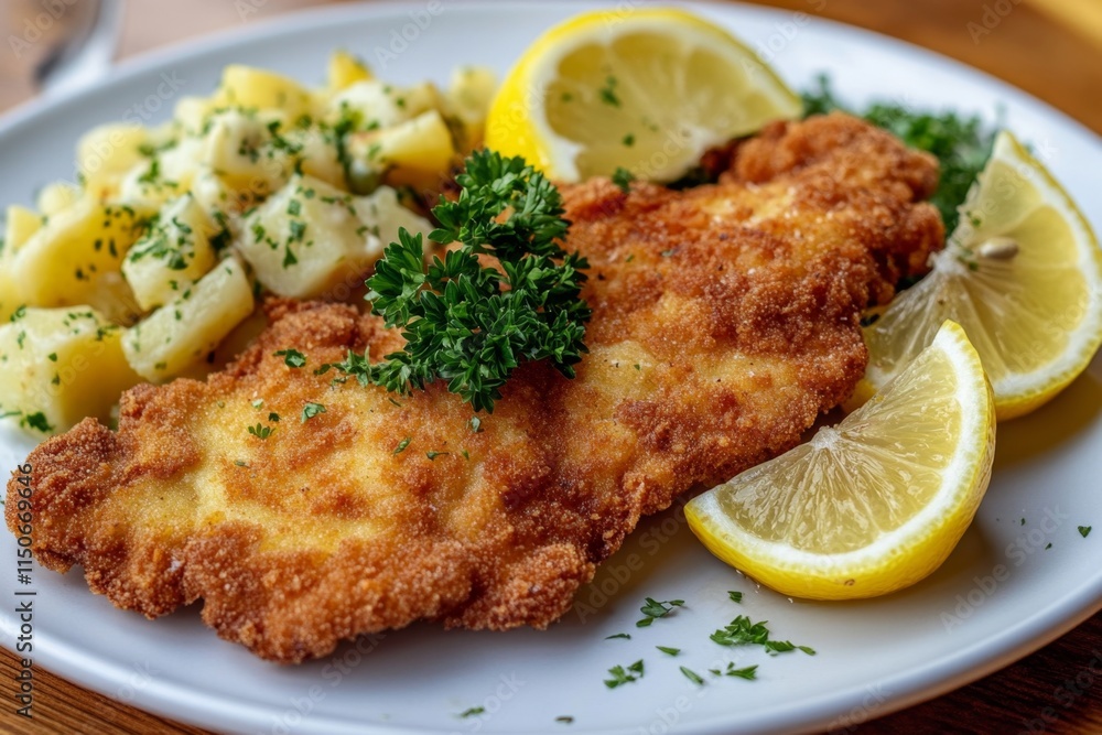 Crispy Fried Pork Cutlet with Lemon and Potatoes Crispy Fried Pork Cutlet with Lemon and Potatoes