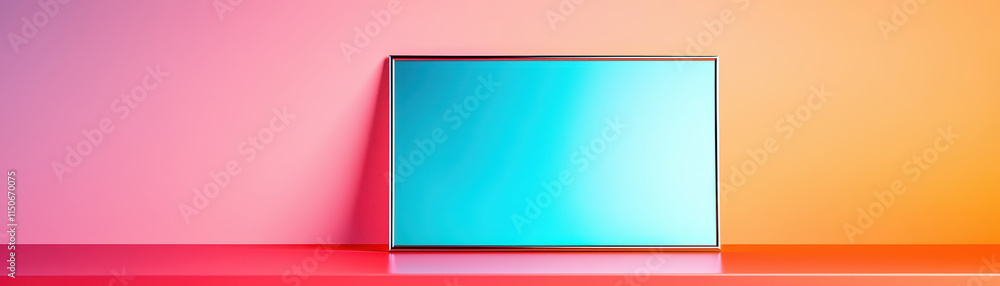 Fototapeta premium close up of thin metallic frame mounted on colorful background, showcasing vibrant blue surface