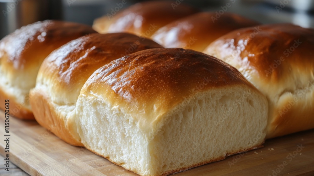 Freshly Baked Soft Bread Loaves on Wooden Cutting Board Freshly Baked Soft Bread Loaves on Wooden Cutting Board