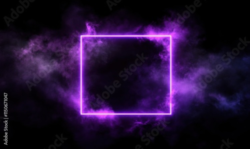 Glowing Neon Frame with Purple Smoke