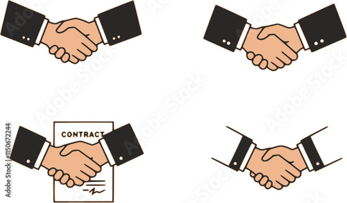 handshake icon set. business agreement, friendly handshake icons. partnership deal symbol for apps, ui, website, design element. transparent vector illustration