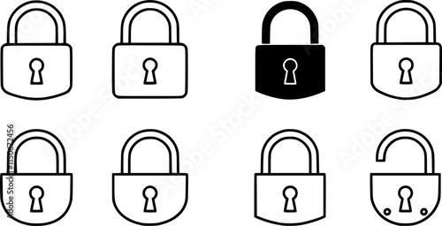Lock icon. locked and unlocked black outline icon set for app, ui, ux and website. vector illustration on transparent background.
